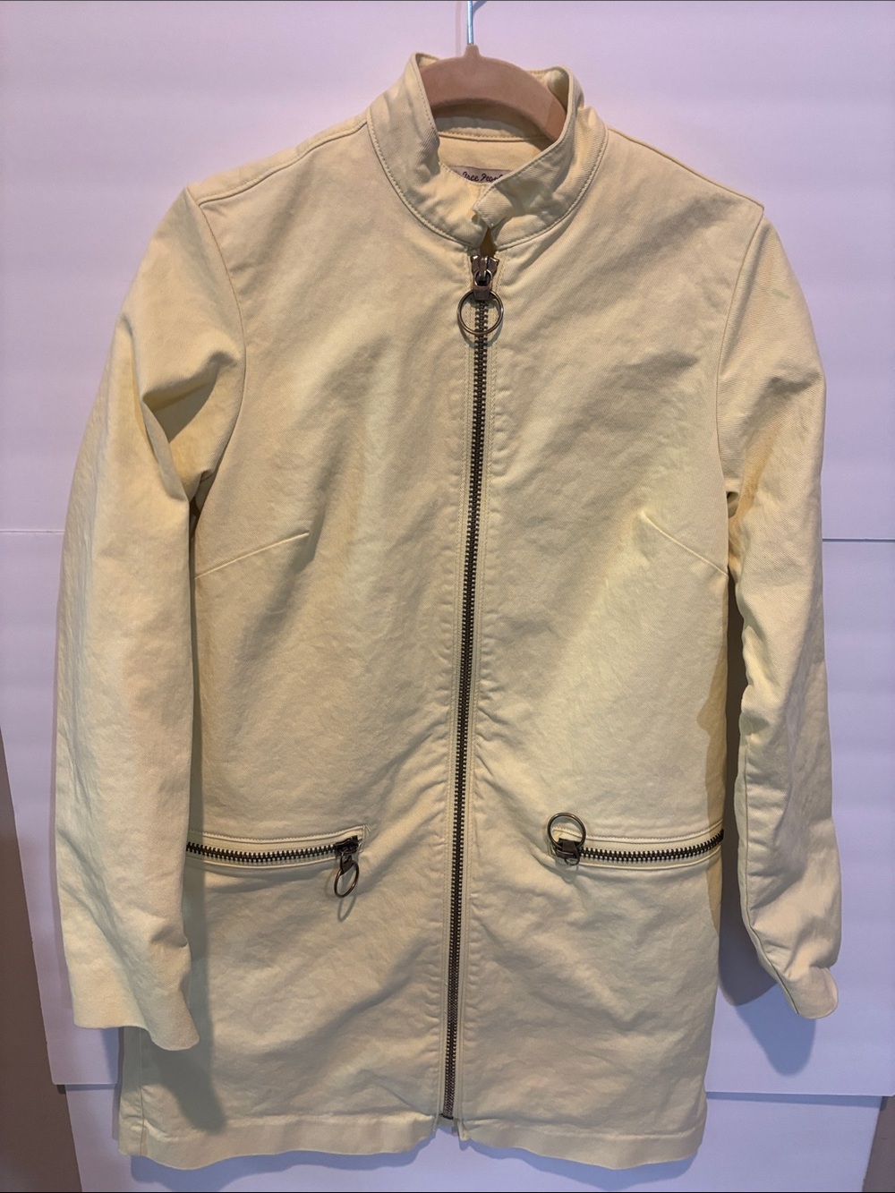 Free People Pale Yellow Zip-Front Utility Jacket